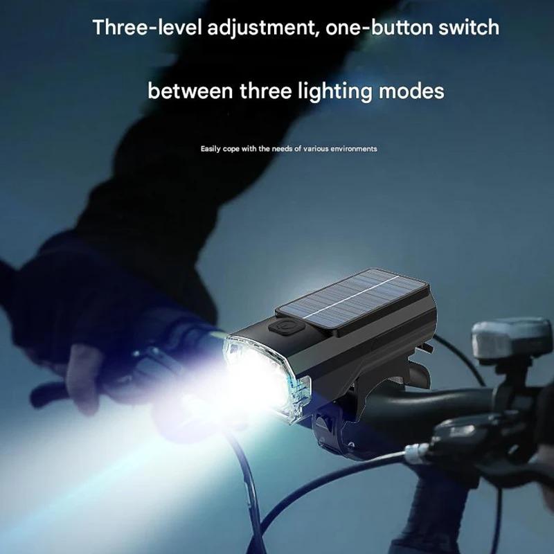 Bike Flashlight Bicycle Head Light 3 Modes Bicycle LED Front Light Solar Type-C Rechargeable for Emergency Cycling Accessoreis