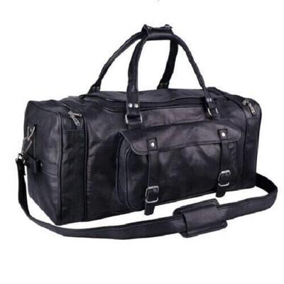 Men's Vintage BLACK Large Leather Gym Weekend Luggage Travel Duffle Bag Handmade