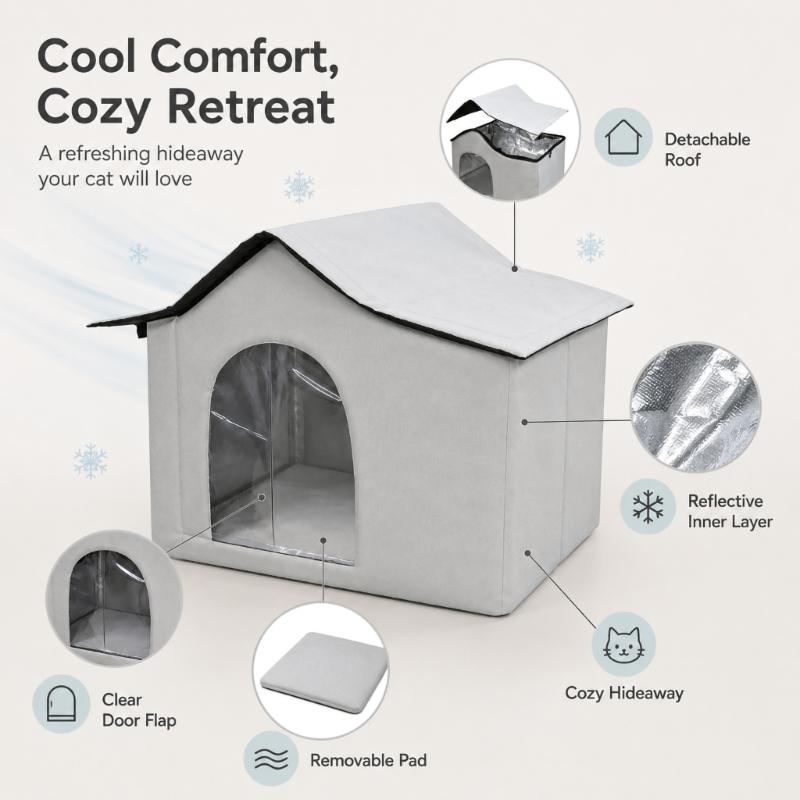 Foldable Cave Shelter for Pet Cooling, Enclosed House for Outdoor Bed Stray Animal Portable Cover for Bedroom Use Daily Home