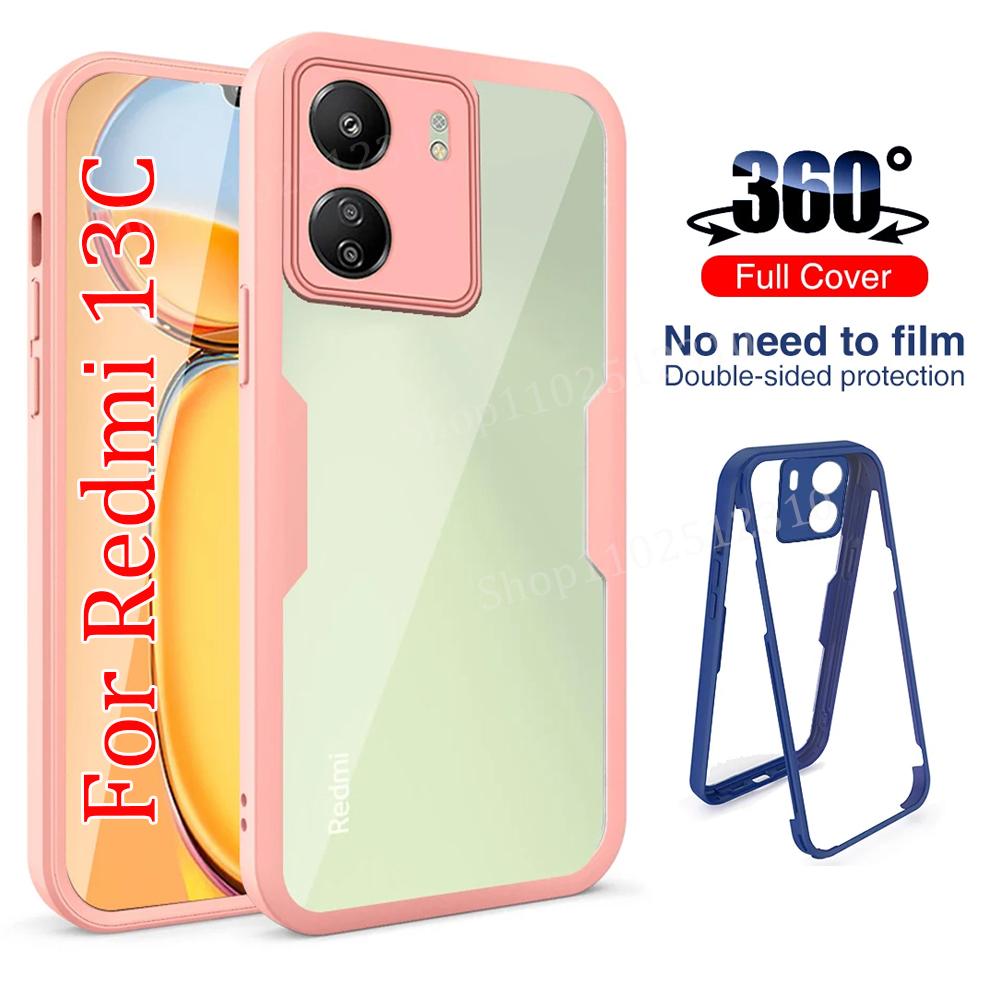 360 Full Body Phone Case For Xiaomi Redmi 13C 14C 12C 12 10C 10A 10 9C 9A 4G 5G Shockproof Clear Protective Bumper Cover Funda