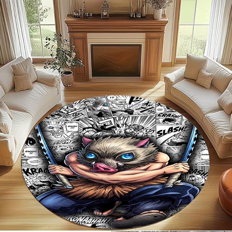 Demon Slayer Print Round Rug, Washable Floor Carpet, For Entryway Dorm Laundry Room Office Study, Home Decor Birthday Christmas Gift