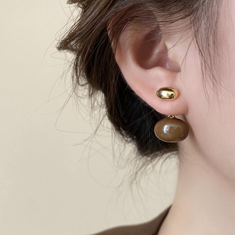 Vintage Metal Enamel Dripping Oil Oval Dangle Earrings For Women Elegant Coffee Color Two Ways To Wear Earrings Jewelry Gifts
