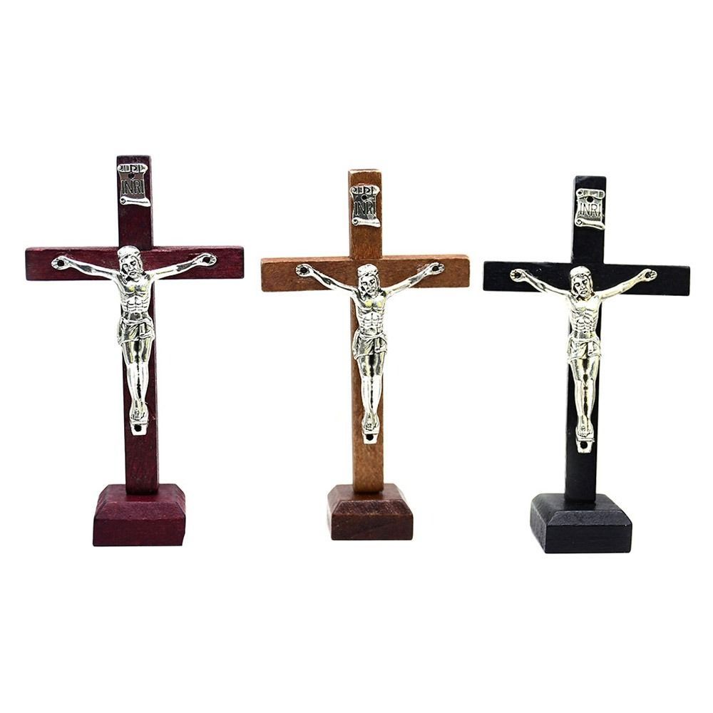 Catholic Wood Crucifix With Stand Vintage Religious Decoration Gift Catholic Jesus Cross  Church