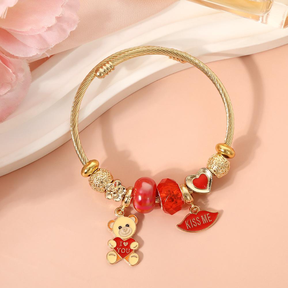 

Handmade Cute Cat Beaded Bracelet Gold Cartoon Style Sweet Fashion Jewelry