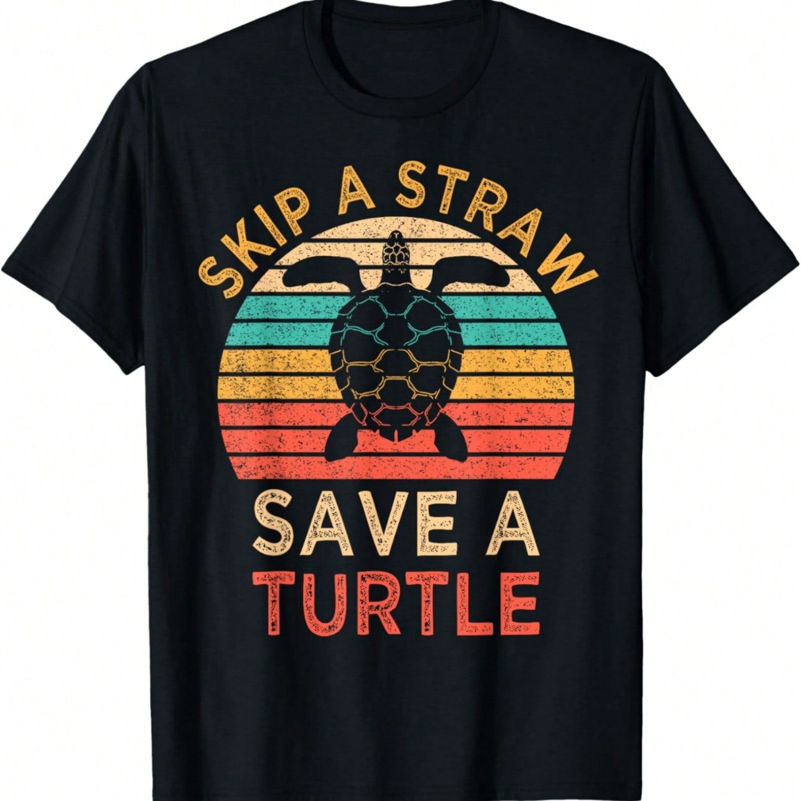 Skip A Straw Save A Turtle Animal Rights Sea Turtle Retro T-Shirt S разноцветный