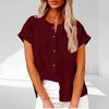 Women's Fashionable Loose-Fit Casual Shirt Button-Up Short-Sleeve Cotton-Linen Blend Top