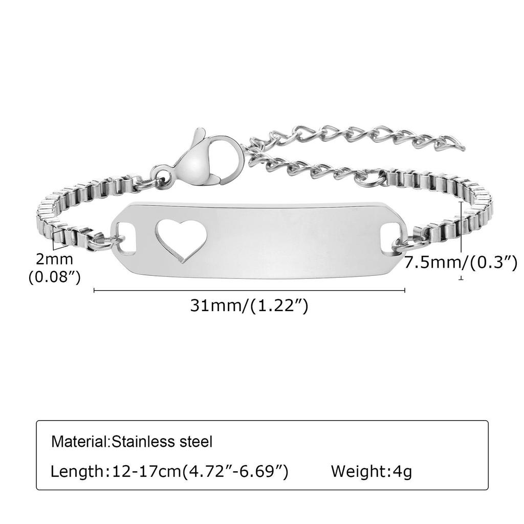 Engravable Gold Curved Box Chain Stainless Steel Women's & Children's Bracelet - BR-1540