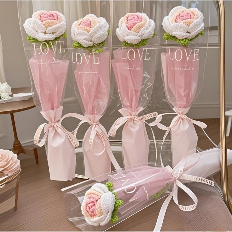 Weaving Flowers Carnations Mother's Day Small Flower Bundle for Girlfriend Knitted Finished Yarn Teacher's Day Gift for Teacher