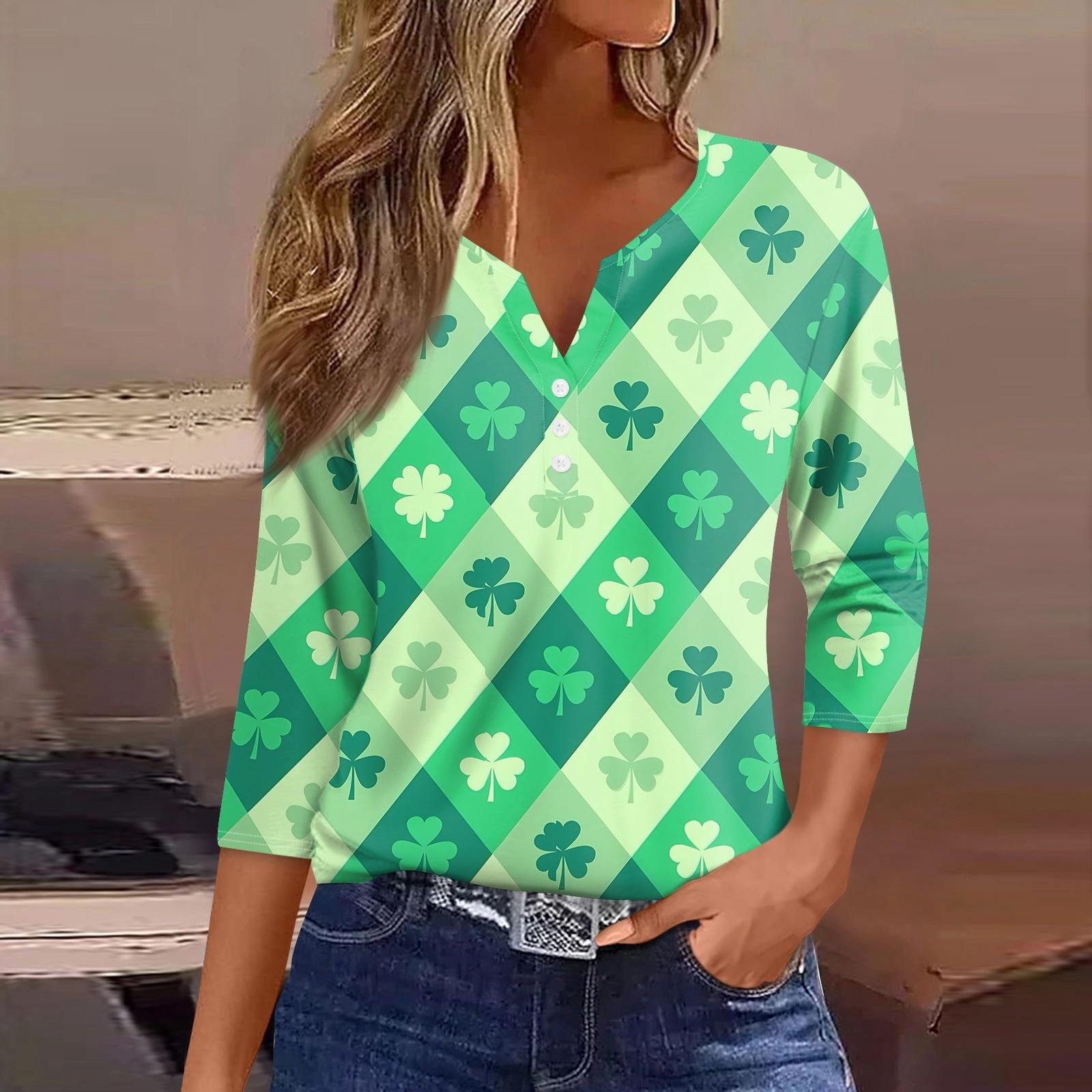 

Женская футболка с принтом в виде Дня Святого Патрика, на пуговицах, рукав 3/4, повседневная модная базовая футболка с V-образным вырезом, стандартный топ S