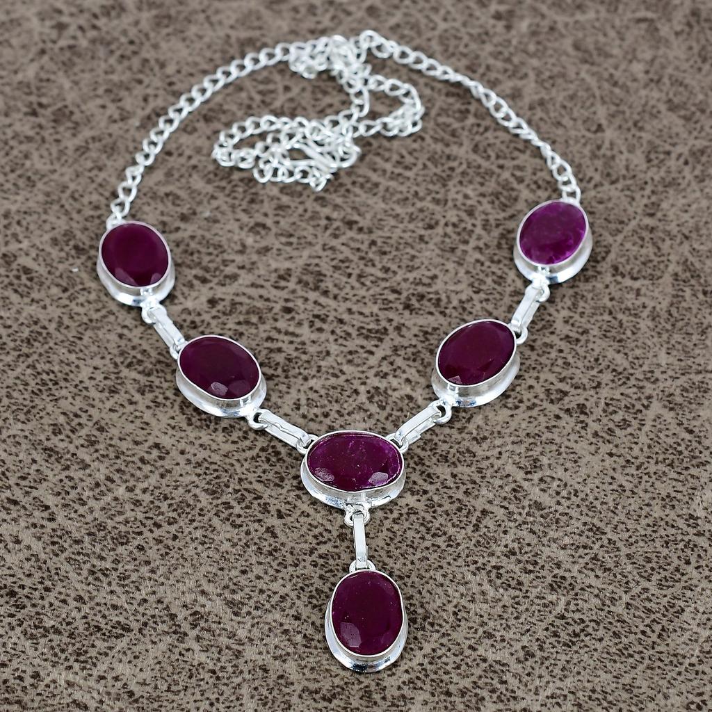 Red Jade Gemstone Handmade 925 Sterling Silver Jewelry Necklace 18" KKG-131