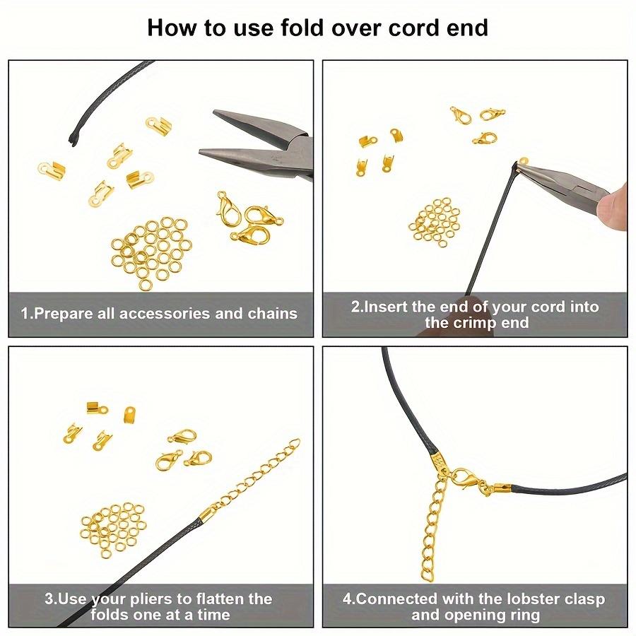 98pcs/Lot Cove Clasps Cord End Caps String Ribbon Leather Clip Tip Fold Crimp Bead Connectors For Jewelry Making DIY Supplies