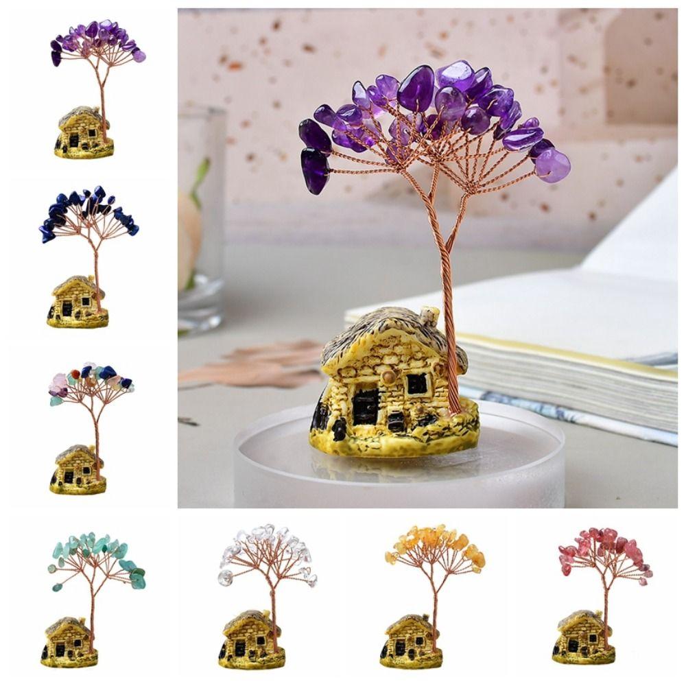 Creative Natural Crystal Tree Copper Wire Crystal Decorative Trees Fortune Tree Figurine  Desktop