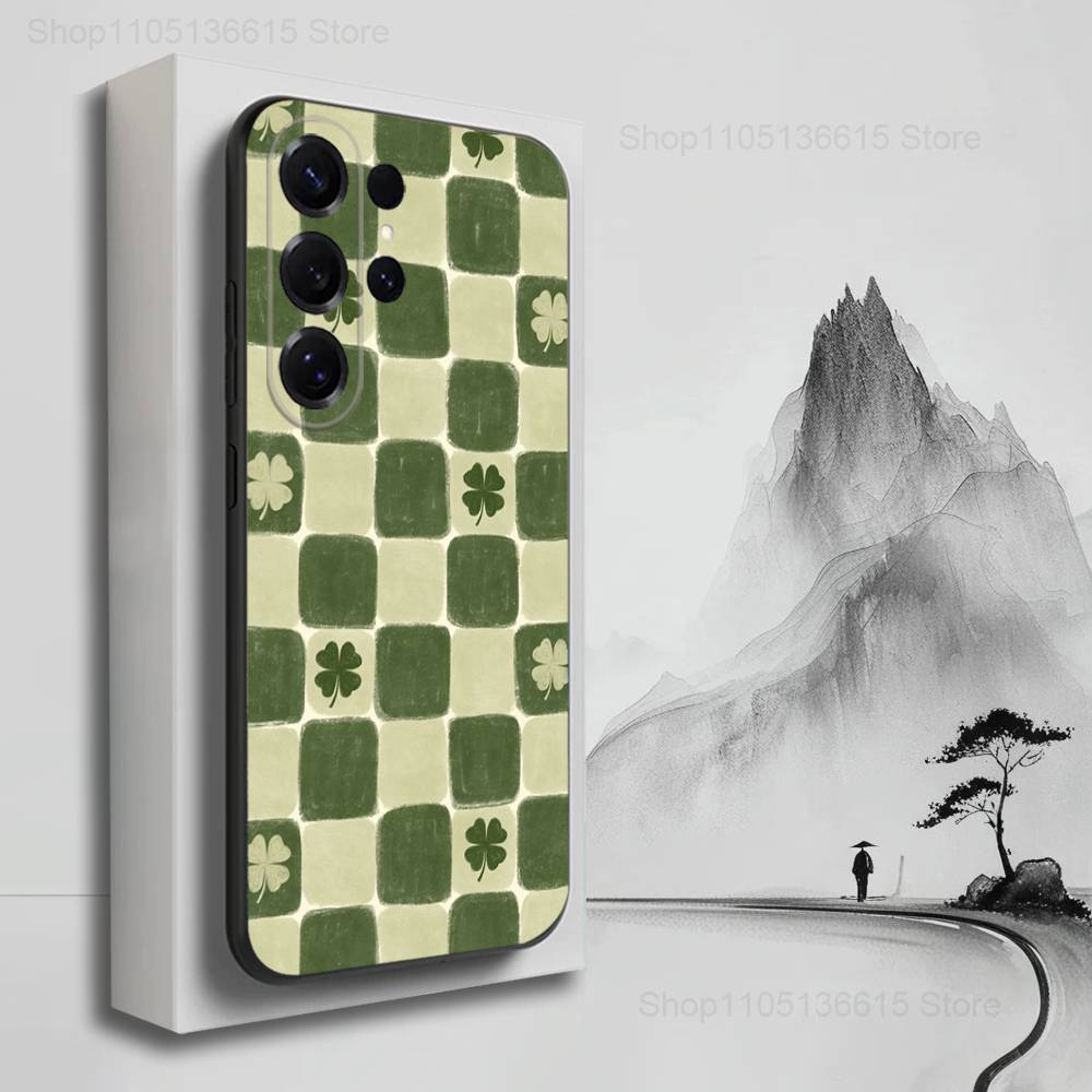 Four Leaf Clover Lucky Art Phone For Samsung S25,S10,S20,S10,S21,S9,S24,S23,Ultra,FE,Plus,Lite,Soft Silicone Black Cover