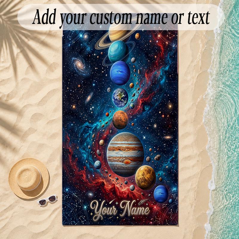 Cosmic Theme Soft Beach Towel Personalized Custom Name Text Towel Portable for Beach Pool Travel