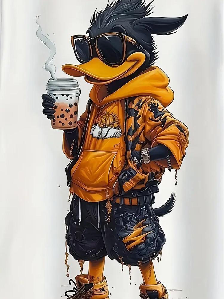 Men's Summer Cartoon Printed Round Neck Short Sleeve Daily Casual T Shirt Fashion Loose Trend Large Size Fun Couple T Shirt