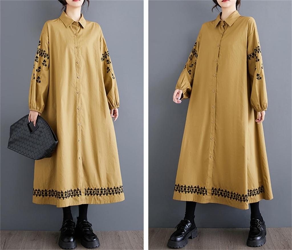 Hemd Langer Trenchcoat Langer Midi 2 Farben B in Einheitsgröße Passt [Mohokyo] Damenkleid, Tunika, Kleid, Mantel, Ärmel, Länge, Kragen, Strickjacke, Stilvoll,