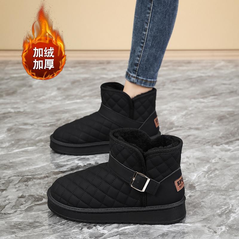 Couple snow boots women's winter 2025 new velvet thickened bread shoes leather surface waterproof and warm outside wear snow cotton