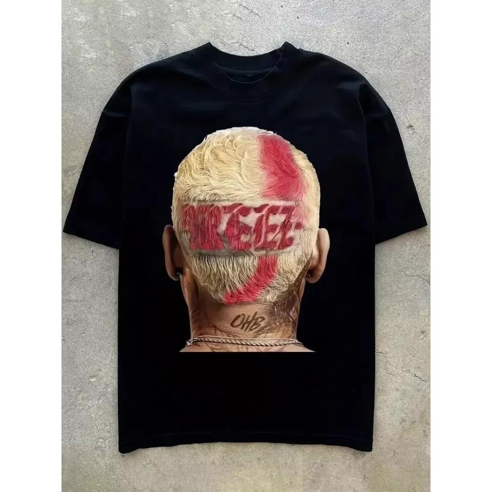 Men's Portrait Pattern Cotton Sports Fitness T-shirt Casual Stretch Round Neck Tee Shirt for Summer Fashion Tees Women Clothing