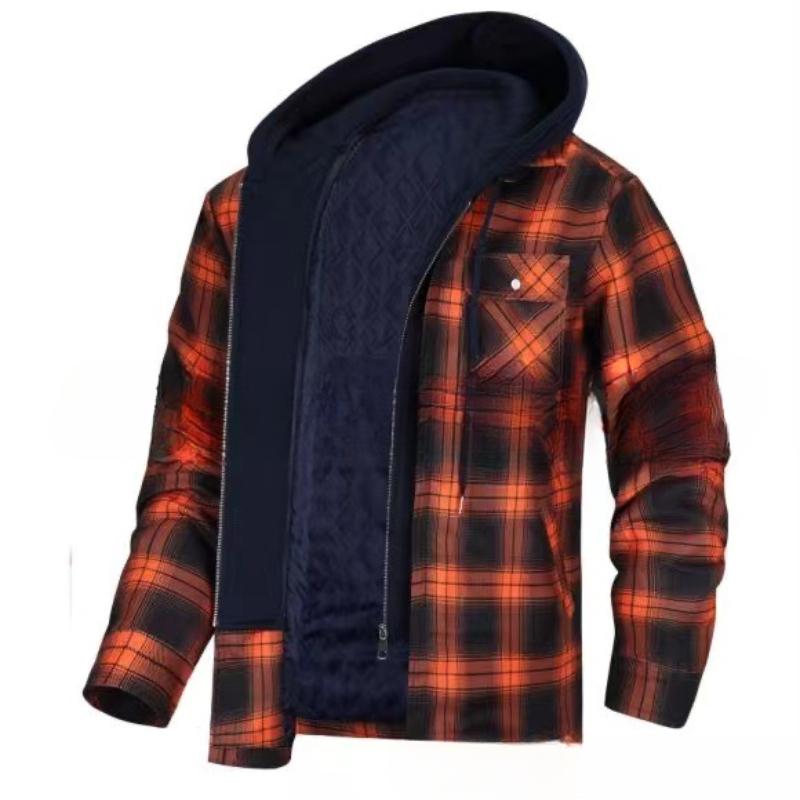 

Зимняя клетчатая куртка с капюшоном, мужская свободная утолщенная хлопковая ветрозащитная куртка, теплая, удобная, для активного отдыха, многоцветная повседневная одежда 2XL оранжево-красный