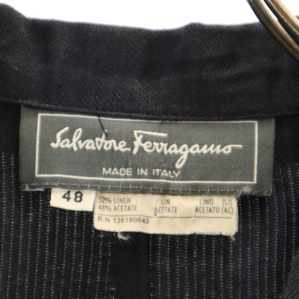 Salvatore Ferragamo 90s Italian linen old Herringbone Pattern tailored jacket Men's Used