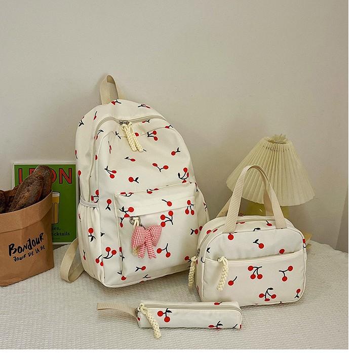 Cherry Print Mochila Laptop Bag Adjustable Strap Mochilas Mujer Large Capacity Bolsas Bags for Woman College Style Backpack