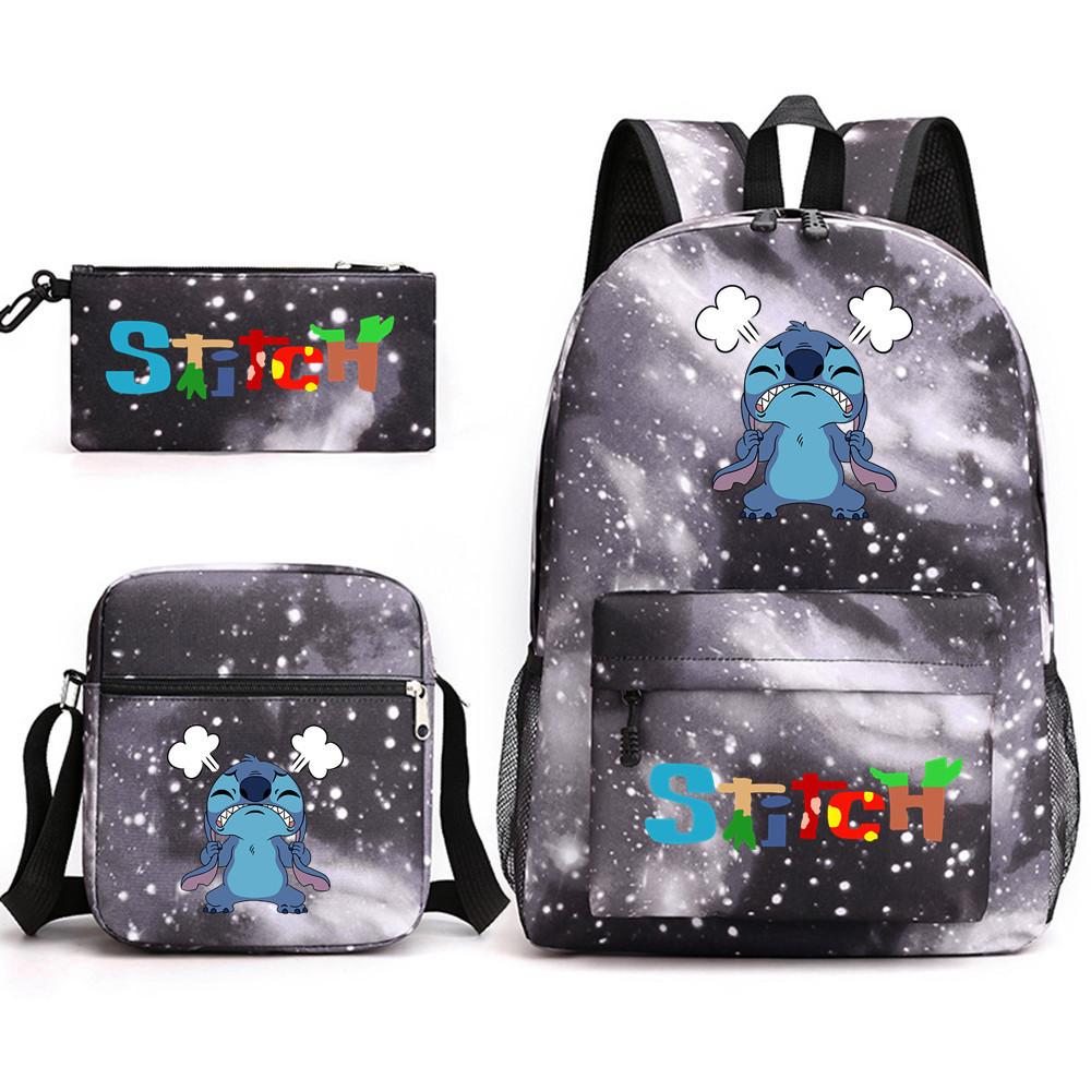 Interstellar Baby Stitch Three-Piece School Bag Cartoon Peripheral Printed Polyester Backpack Student School Bag Leisure Bag