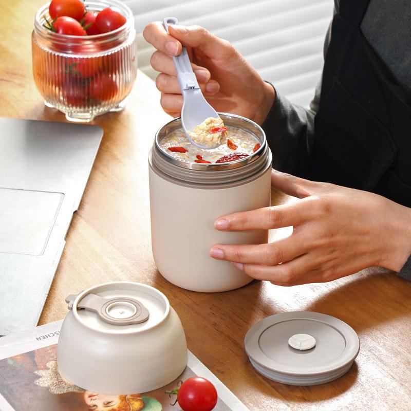 450ml Stainless Steel Lunch Box Thermal Breakfast Cup With Spoon Food Jar Containers Insulated Soup Thermos Vacuum Cup Lunchbox