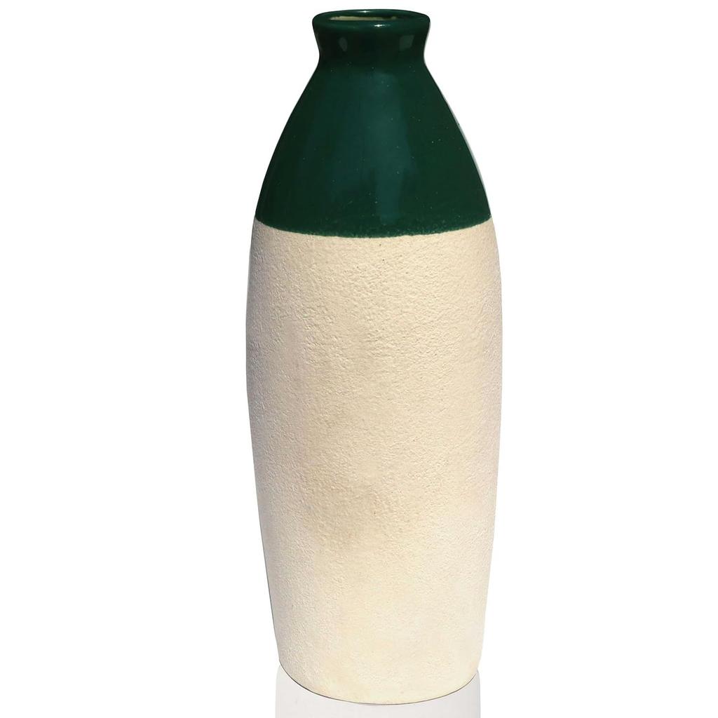 Handcrafted Dark Green Ceramic Bottle-Shaped Flower Vase (9.75 Inches) for Home Décor, Living Room, Gifting,Small Vase (Flower NOT Included)