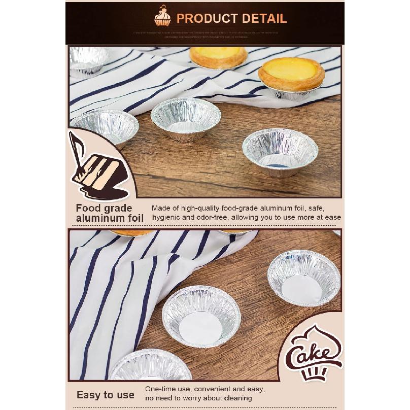 100pcs Reusable Aluminum Foil Baking Cups Egg Tart Pan Cupcake Case Tar Cake Mold Bakewares with Tin Barbecue Seasoning