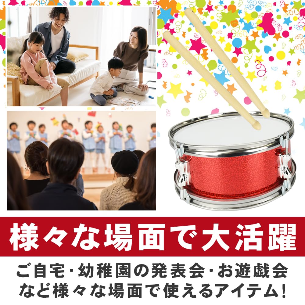 Lightweight and compact percussion set with drumsticks and neck strap for school plays, theater performances, cheerleading, and concerts