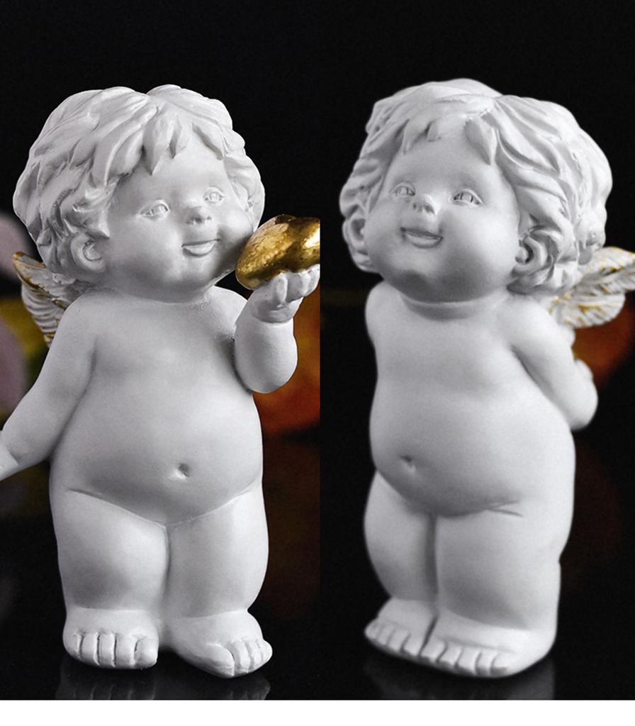 Baby Angelic Holding Heart Statue Love Expression Resins Cherub Sculpture Figurine for Home and Office Tabletop Decors