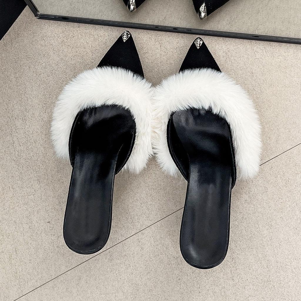 High-heeled Muller cool slippers women's 2025 new versatile pointed heel bag hair fashion wear half slippers women