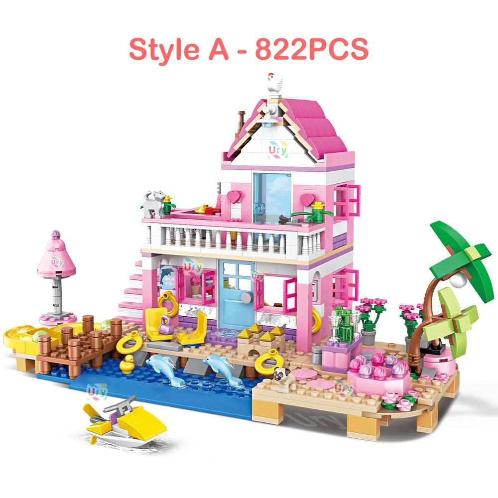 822pcs Friends City House Summer Holiday Seaside Villa Apartment MOC Building Blocks Sets DIY Toys for Kid Girls Christmas Gift