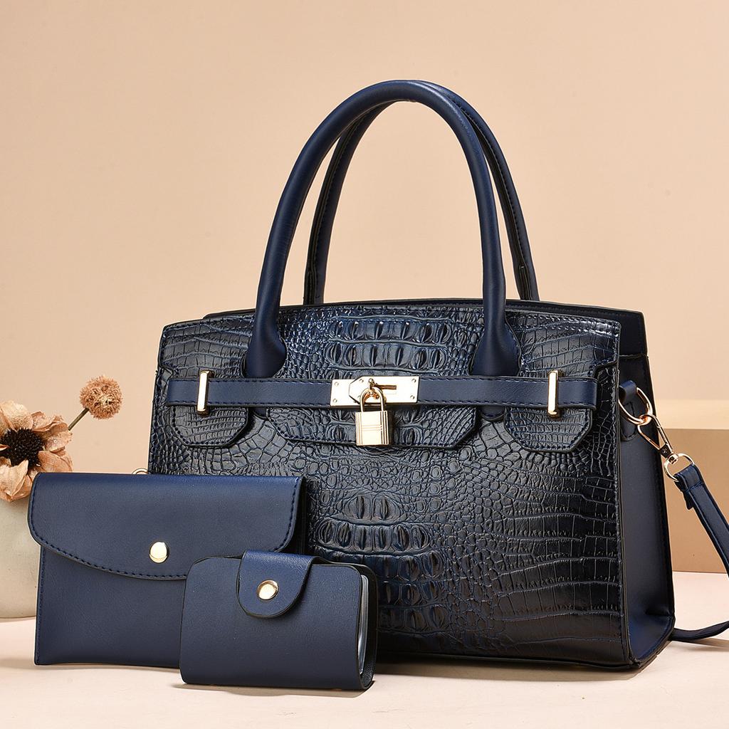 Women's bag three-piece set, mother and child bag, classic handbag, crocodile pattern lock, shoulder bag.