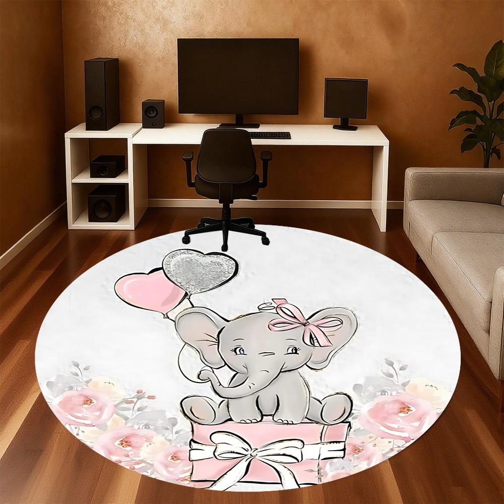 1pc Elephant, Flowers Round Chair Mat Area Rug - Non-Slip, Floor Mat for Office, Bedroom, and Indoor Decor C1125302