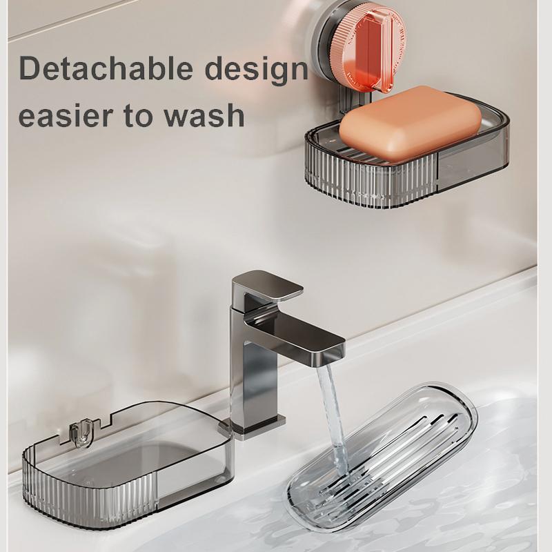 Double Layer Soap Dish Suction Cup Soap Holder Strong Sponge Holder for Shower Bathroom Tub Kitchen Sink Drill-Free Removable
