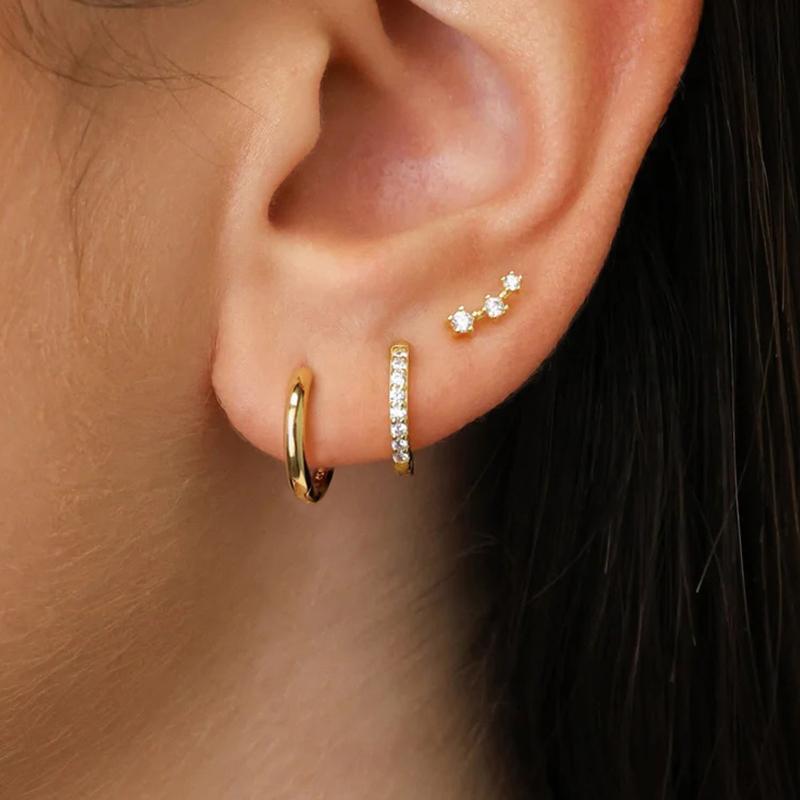 3PCS Stainless Steel Huggie Minimal Hoop Earrings Set for Women Little Crystal Zirconia Thin Cartilage Earrings Piercing Jewelry