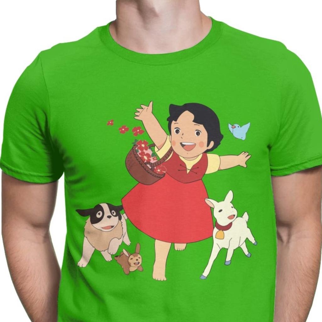 Heidi Das Mädchen Aus Den Alpen T-Shirt Herren Casual Tops T-Shirt Ziege Anime T-Shirt Camisas Geburtstags-T-Shirt für Männer