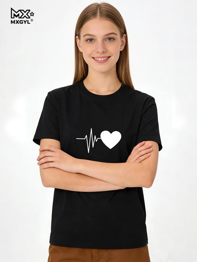 Love Heartbeat Print T-Shirt Cute Nurse Healthcare TShirt Funny Couple Matching Valentines Day Gift Shirt