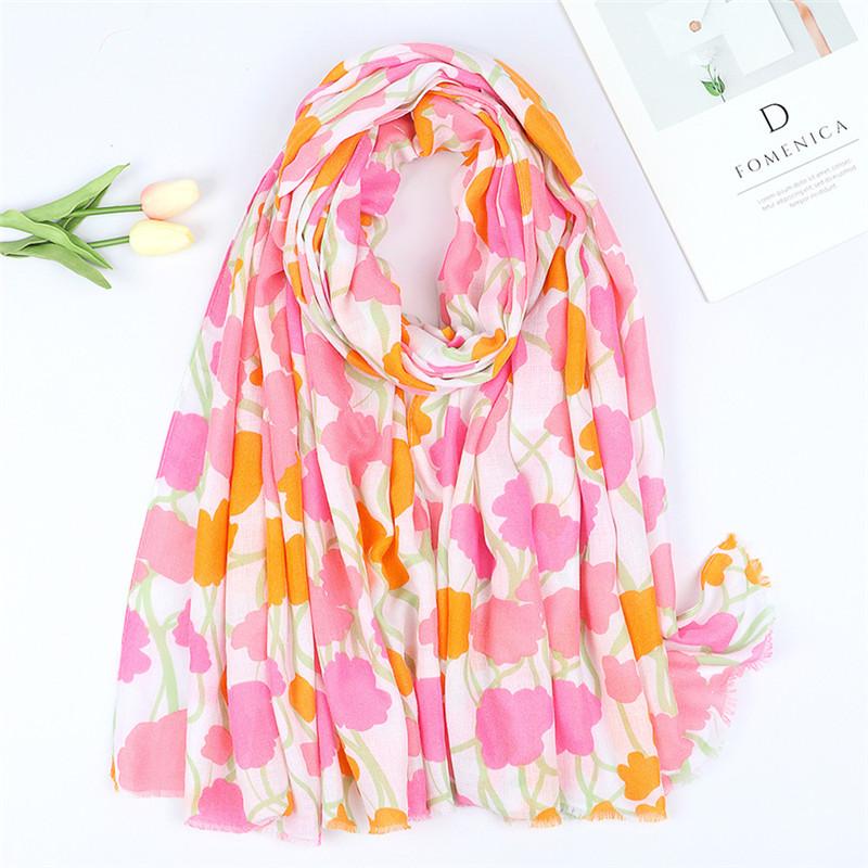 Women Autumn Spain Lovely Polka Floral Tassel Viscose Shawl High Quality Print Wrap Pashmina Stole Bufandas Muslim Hijab Snood