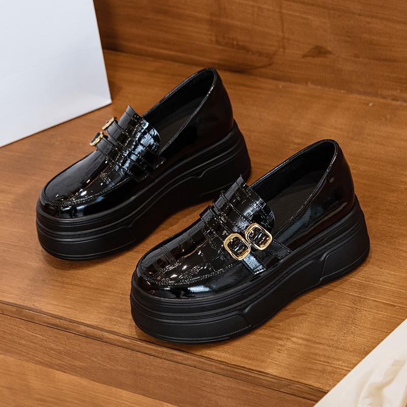 

8CM 2025 Patent PU Synthetic Leather Platform Wedge Chunky Sneakers Fashion Boots Well-fitting Women Spring Autumn Student Shoes 34