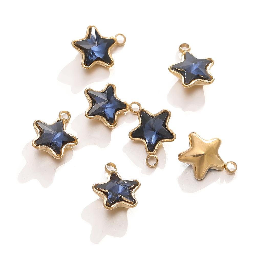 18k Gold-Plated Stainless Steel Star Pendant with Colorful Diamond-Accents - DIY Earring & Bracelet Jewelry Accessories
