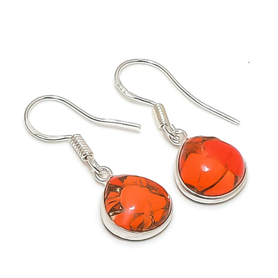 Orange Oyster Turquoise Gemstone 925 Sterling Silver Jewelry Earring 1.22" KJ-952