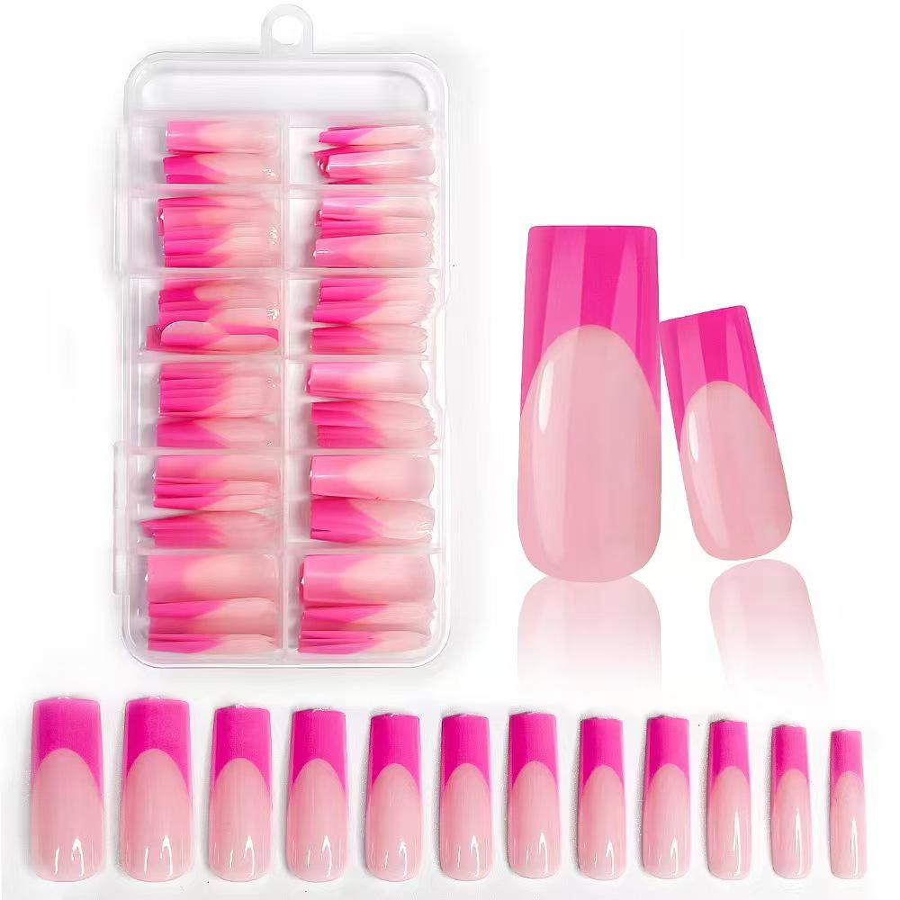 120-Piece Black & White French Square False Nails Set - Reusable Wear-On Manicure Tips