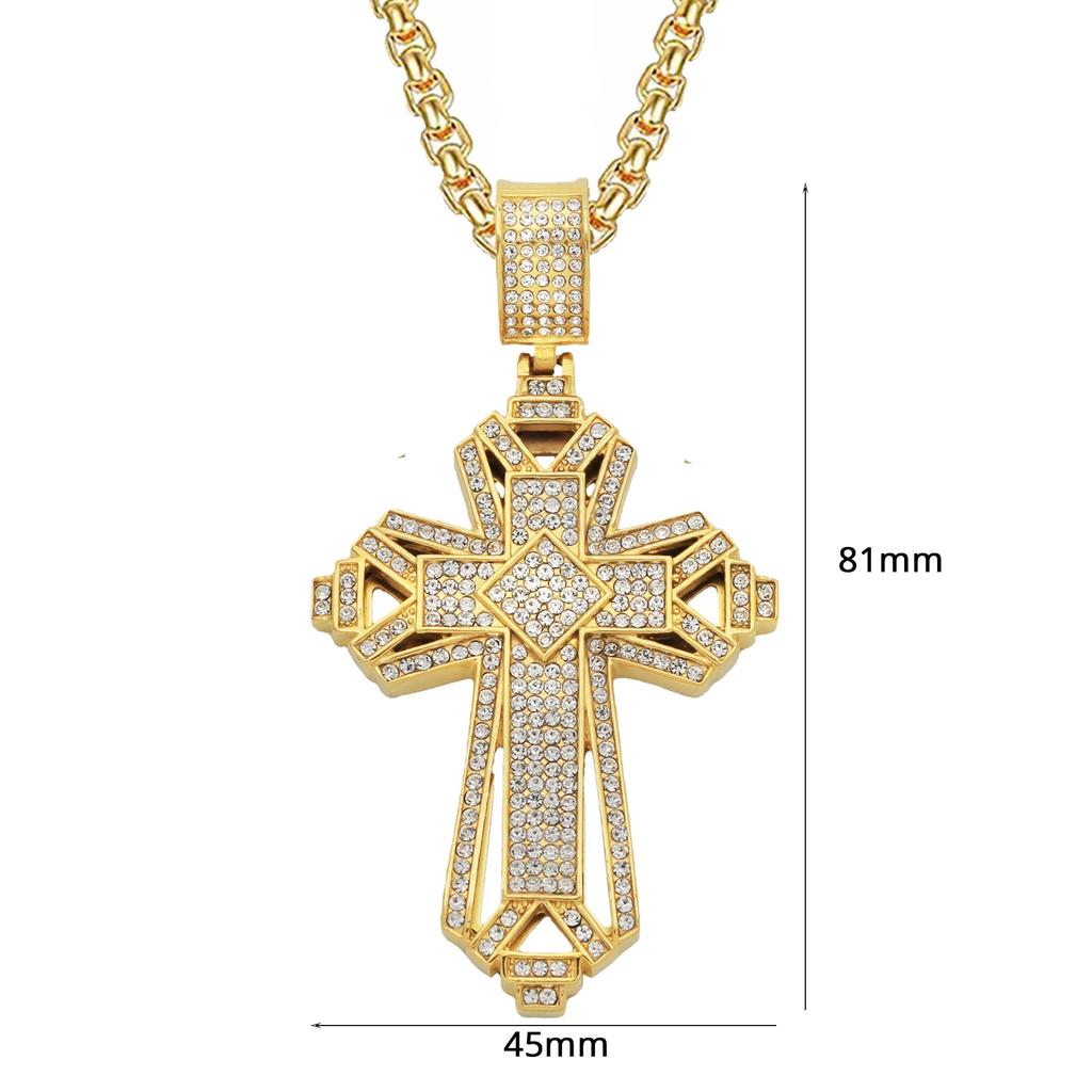 Hip Hop Iced Out Bling Jesus Cross Pendant Gold Color Stainless Steel Christian Big Necklace for Men Religious Jewelry Male Gift