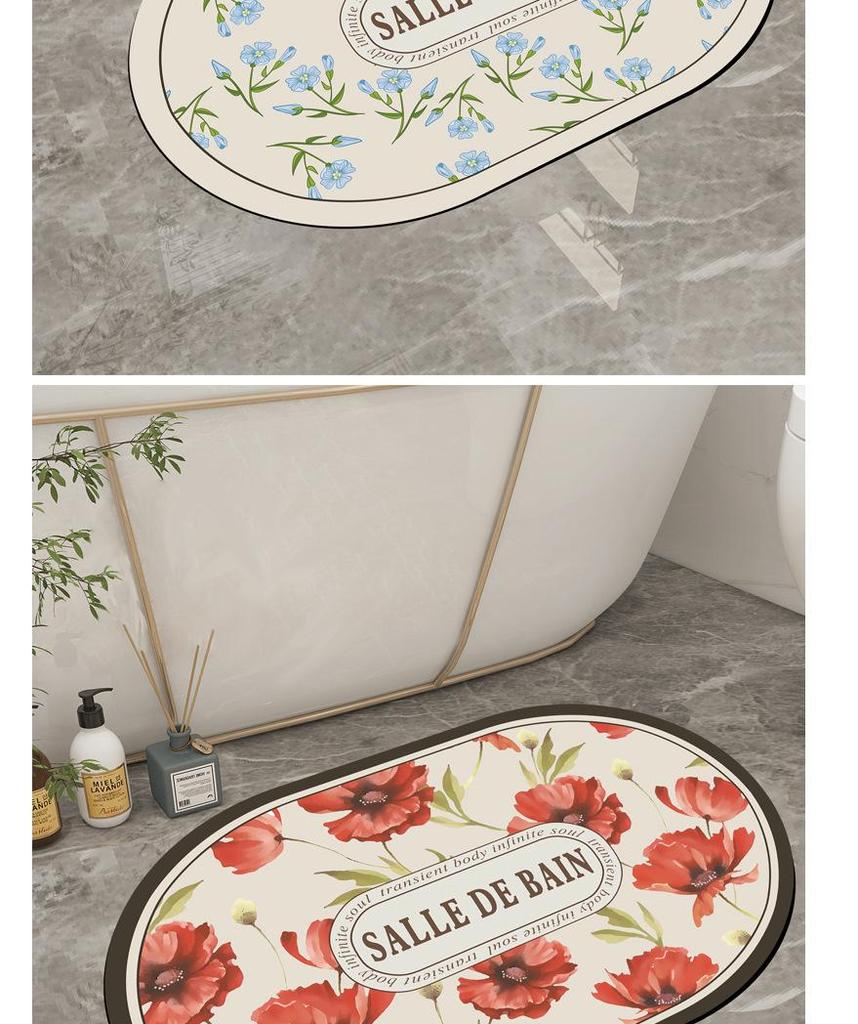 American Floral Diatomaceous Earth Bath Mat - Dirt-Resistant, Easy-Clean, Water-Absorbent, Fast-Drying.