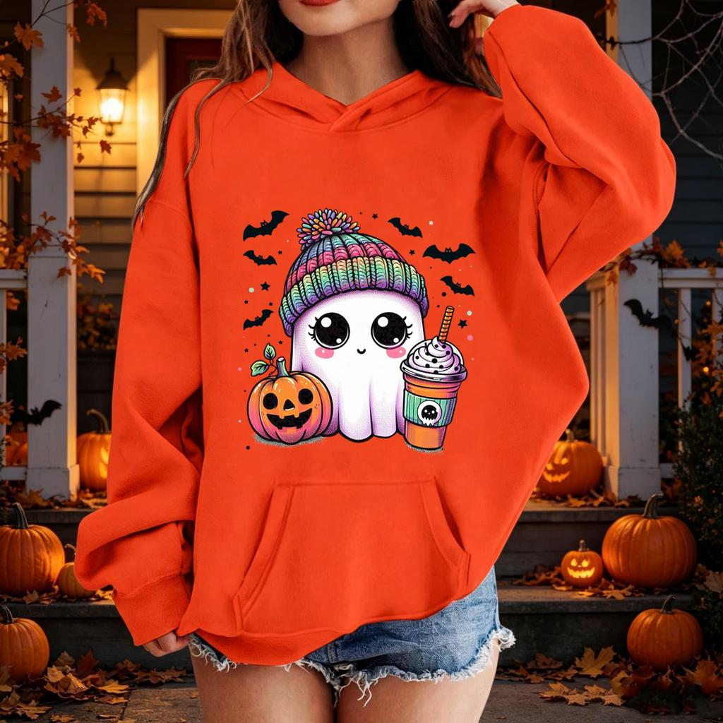 Kids Halloween Printed Hoodie, Loose Fit Casual Pullover for Boys Girls