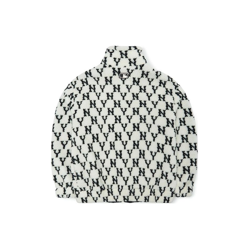 MLB Plaid Letter Print Zipper Long Sleeve Fleece Jacket Unisex jackets Cream-White 3AFDM0126-50CRS