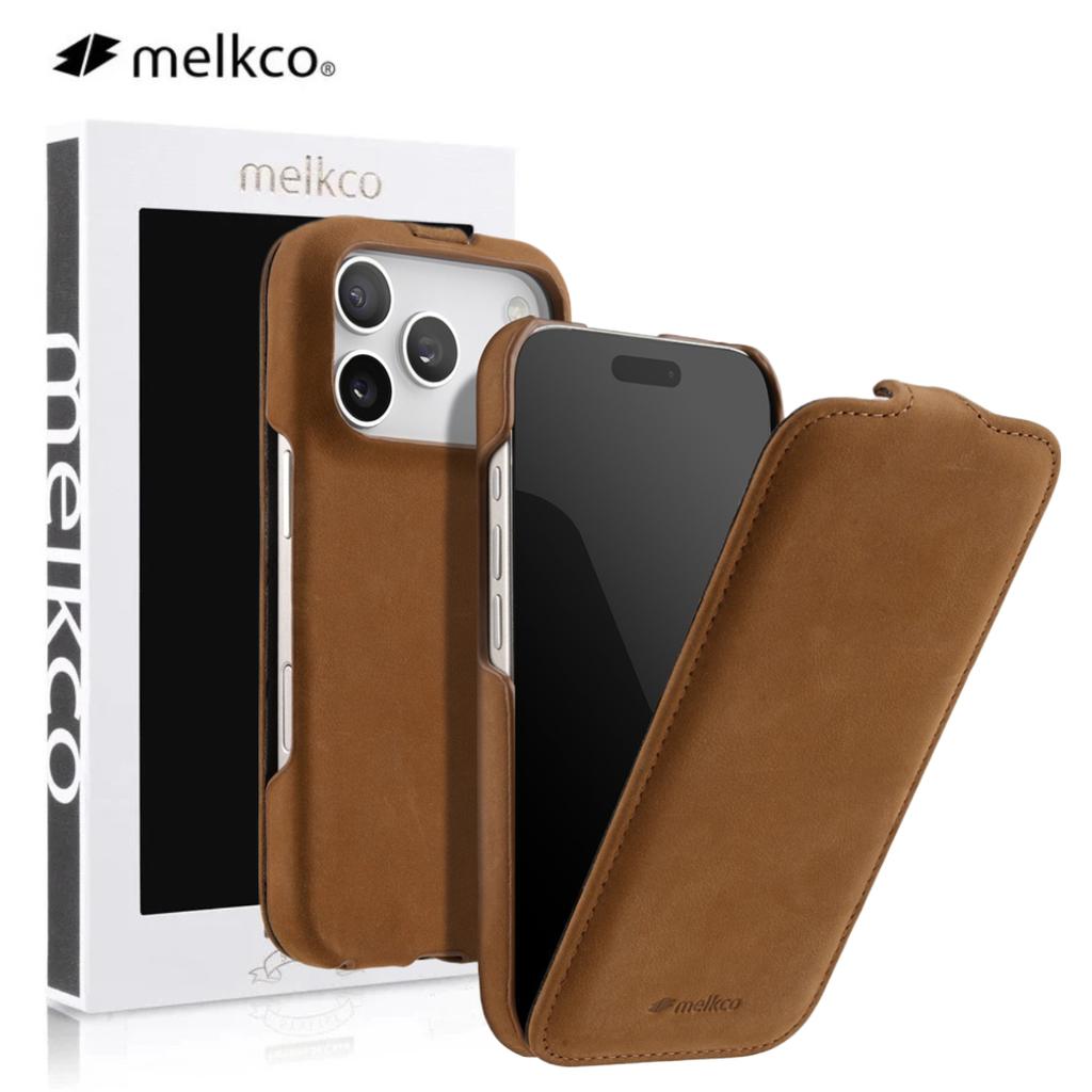 Melkco Magnetic Charging Phone Case for iPhone 17 Pro Max 17 Air 16 Plus 16e First Layer Cowhide Genuine Leather Flip Cover