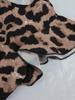 Elegant Leopard Print Women's Dress: Pleated Waist, Round Neck, Short Sleeve, Long Length